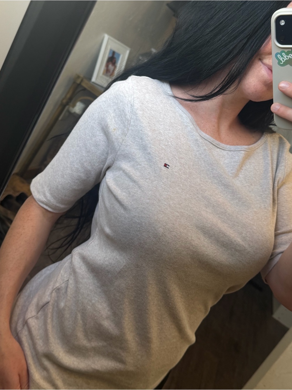 Tommy Hilfiger Light Beige Short Sleeve Crewneck Top with Flag Logo